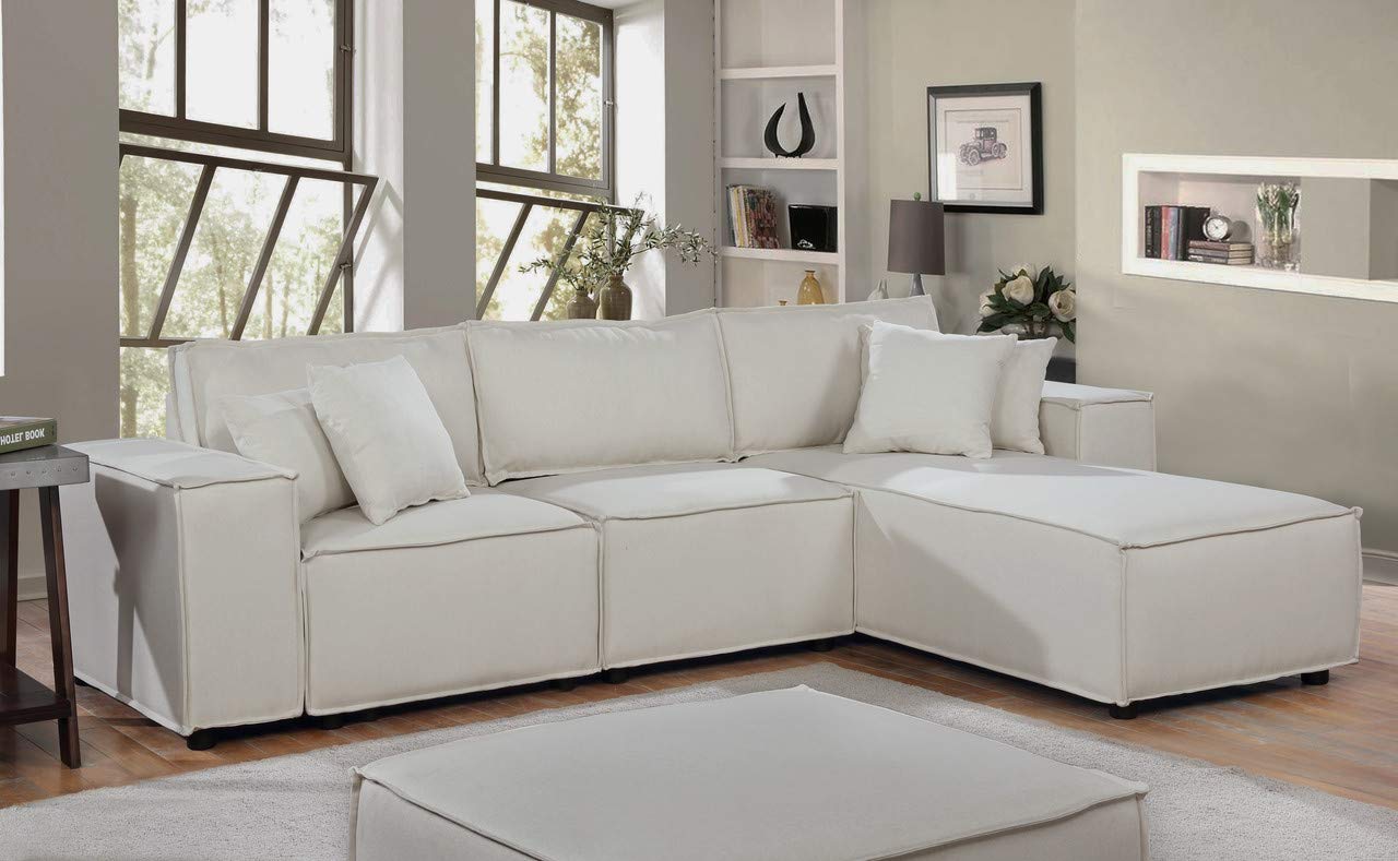 Lilola Home Harvey Sofa with Reversible Chaise in Beige Linen